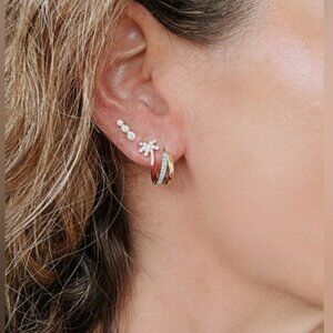 Double Huggie Earrings Blue Cubic Zirconia 18K Gold on Sterling Silver PRETTY